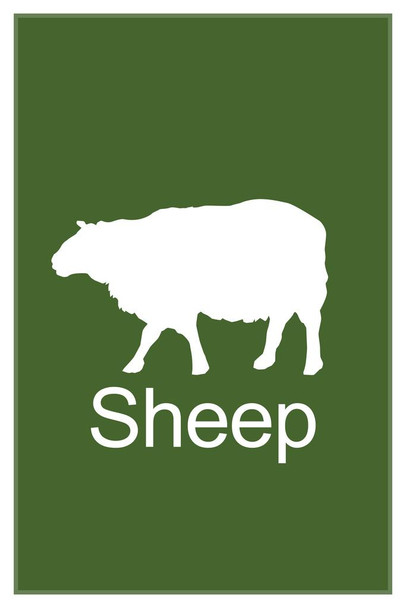 Farm Animals Sheep Silhouettes Classroom Learning Aids Barnyard Farming Green Thick Paper Sign Print Picture 8x12