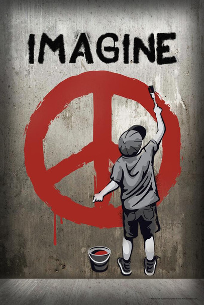 Imagine Peace Graffiti Peace Sign Kid Painter Street Art Motivational Inspirational Teamwork Quote Inspire Quotation Gratitude Positivity Support Motivate Cool Wall Decor Art Print Poster 24x36