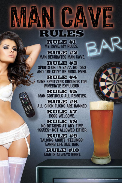 Laminated Man Cave My Cave My Rules Funny Hot Girl Bar Poster Dry Erase Sign 12x18