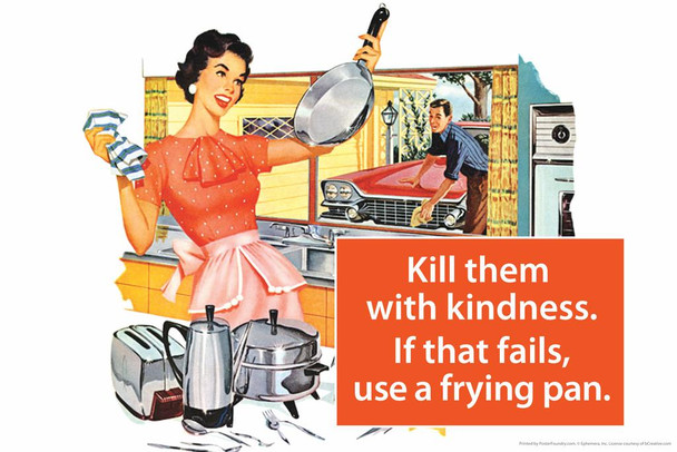 Kill Them With Kindness If That Fails Use A Frying Pan Humor Thick Paper Sign Print Picture 12x8
