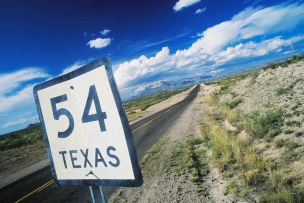 Close Up of a Distance Sign Texas SR 54 Roadside Photo Photograph Thick Paper Sign Print Picture 12x8