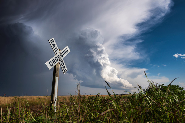 Railroad Crossing with a Storm Coming Photo Photograph Cool Wall Art Print Poster 18x12