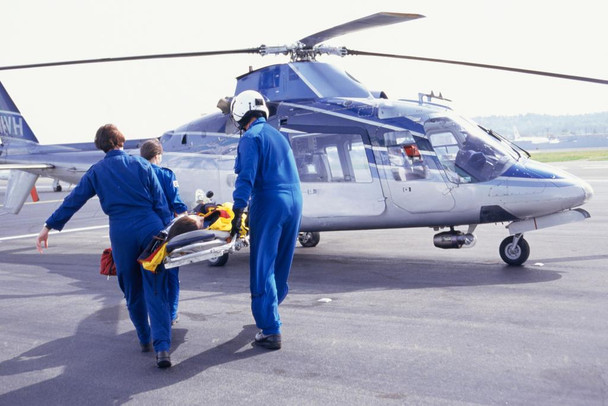Nurses and Pilot Carrying Patient on Stretcher to Helicopter Photo Photograph Thick Paper Sign Print Picture 12x8