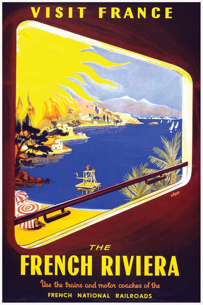 The French Riviera Vintage Illustration Travel Art Deco Vintage French Wall Art Nouveau 1920 French Advertising Vintage Poster Prints Art Nouveau Decor Thick Paper Sign Print Picture 8x12