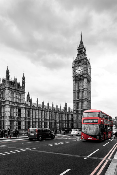 Red London Bus Houses Parliament Big Ben London Photo Photograph Cool Wall Decor Art Print Poster 12x18