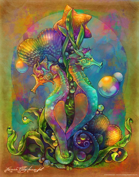 Sea Horses by Renee Biertempfel Fantasy Art Cool Fish Poster Aquatic Wall Decor Fish Pictures Wall Art Underwater Picture of Fish for Wall Wildlife Reef Poster Thick Paper Sign Print Picture 8x12