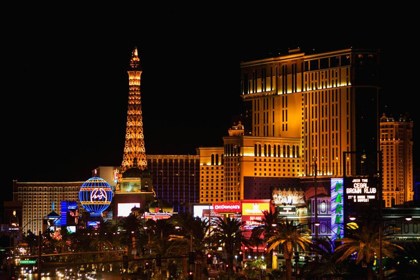 Las Vegas Nevada Strip Illuminated at Night Paris Hotel Photo Photograph Thick Paper Sign Print Picture 12x8