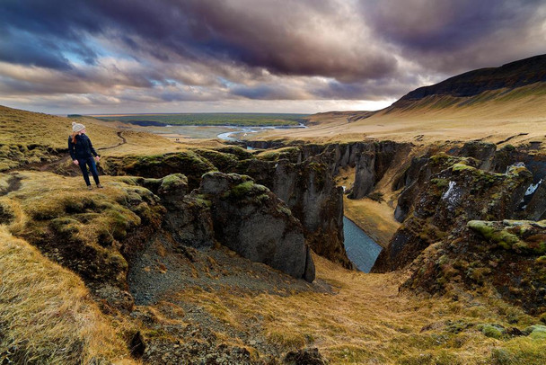 Tourist Hiking Fjadrargljufur Canyon Iceland Photo Photograph Thick Paper Sign Print Picture 12x8