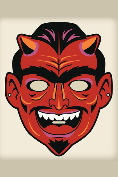 Devil Satan Vintage Mask Costume Cutout Spooky Scary Halloween Decoration Thick Paper Sign Print Picture 8x12