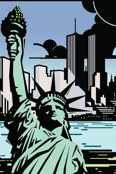 Bright Lights Big City New York City NYC Skyline Statue of Liberty Pop Art Thick Paper Sign Print Picture 8x12