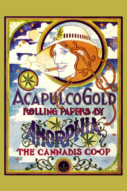 Acapulco Gold Rolling papers Cannabis Co Op Retro Vintage Marijuana Weed Room Dope Gifts Guys Propaganda Smoking Stoner Reefer Stoned Sign Buds Pothead Dorm Thick Paper Sign Print Picture 8x12