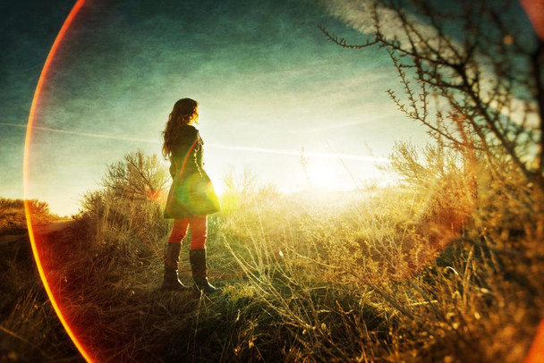 Girl in Field Looking at Sunset Photo Photograph Thick Paper Sign Print Picture 12x8