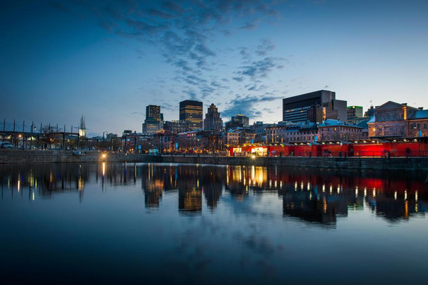 Old Montreal Skyline at Blue Hour Summertime Quebec Canada Photo Photograph Thick Paper Sign Print Picture 12x8