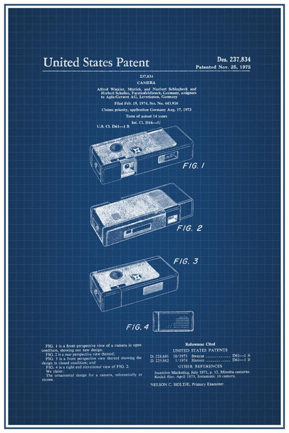 Camera Design 1975 Official Patent Blueprint Diagram Sketch Thick Paper Sign Print Picture 8x12