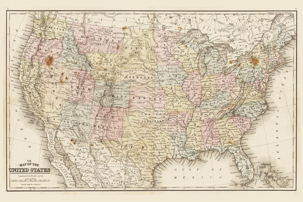 United States of America 1867 Antique Style Map Travel World Map with Cities in Detail Map Posters for Wall Map Art Wall Decor Geographical Illustration Travel Thick Paper Sign Print Picture 8x12