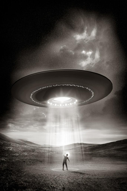 Human Being Abducted by Aliens UFO Photo Poster Out Abduction There Spaceship Outer Space Fantasy Thick Paper Sign Print Picture 8x12
