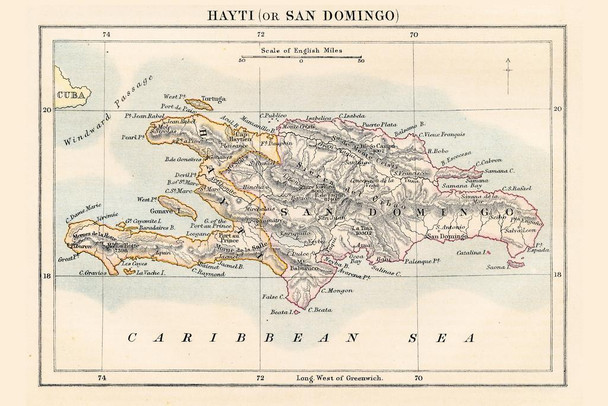 Haiti And Dominican Republic Antique Map Poster 1883 Historical San Domingo Near Cuba Geography Cartography Chart Thick Paper Sign Print Picture 12x8
