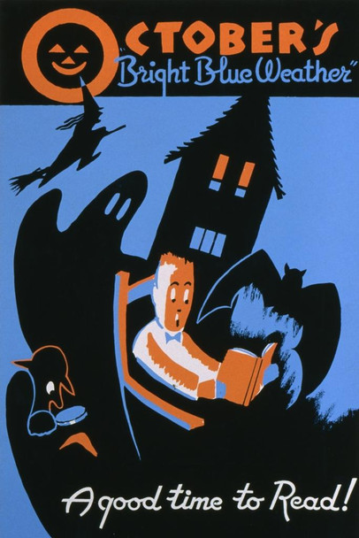October Read Halloween Ghost Story Retro Vintage WPA Art Spooky Scary Halloween Decorations Thick Paper Sign Print Picture 8x12