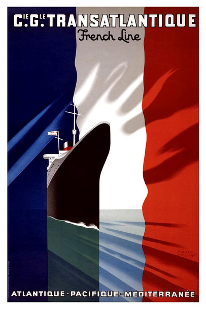 France Transatlantique Line French Flag Ocean Liner Cruise Ship Atlantic Pacific Ocean Vintage Illustration Travel Cool Huge Large Giant Poster Art 36x54