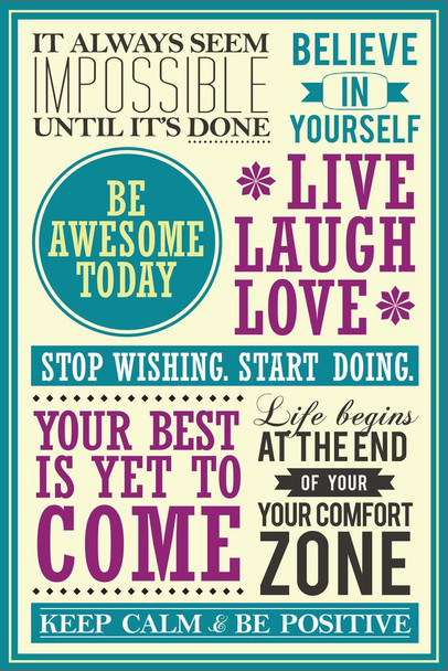 Motivational And Inspirational Quotes Collage Be Awesome Today Live Laugh Love Thick Paper Sign Print Picture 8x12