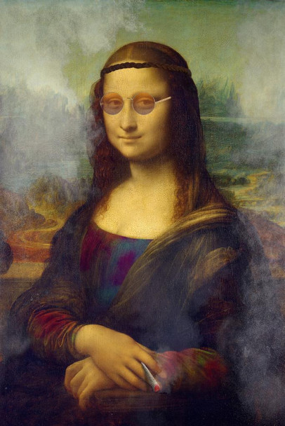 Mona Lisa Hippie Smoking Marijuana Pot Weed Parody Funny Art Thick Paper Sign Print Picture 8x12