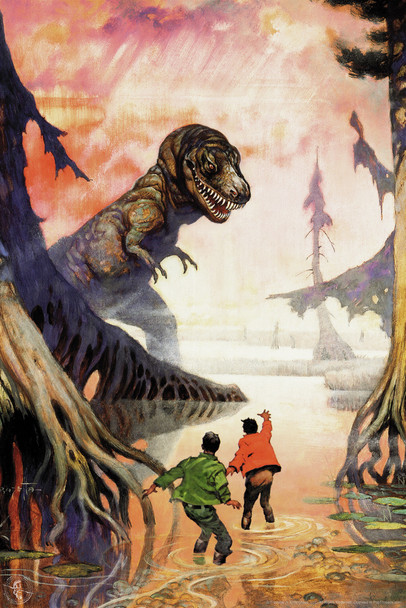 Frank Frazetta T Rex Swamp Dinosaur Science Fiction Fantasy Artwork Artist SciFi Comic Book Cover Retro Vintage Tyrannosaurus Rex Cool Wall Decor Art Print Poster 12x18