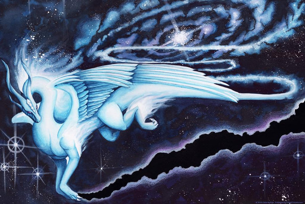 Laminated Soaring through the Cosmos by Carla Morrow Pegasus Dragon Starry Sky Galaxy Fantasy Poster Dry Erase Wall Art 24x36