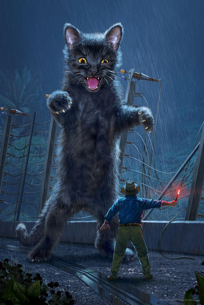Laminated Jurassic Kitty Dinosaur Cat by Vincent Hie Park Movie Poster Parody Cat Poster Funny Wall Posters Kitten Posters for Wall Funny Cat Poster Big Cats Posters Poster Dry Erase Wall Art 24x36