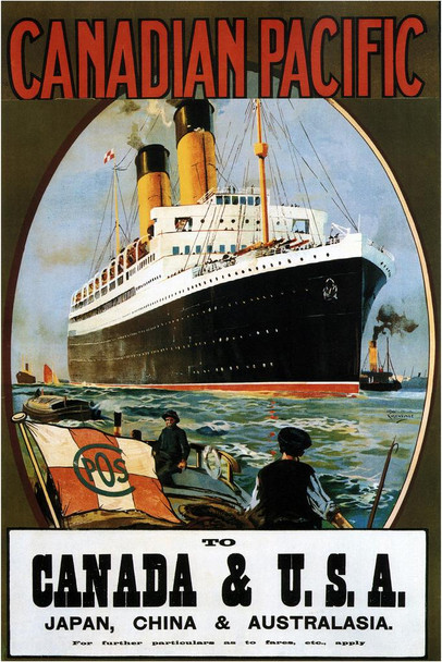 Laminated Canadian Pacific Canada USA Japan Australia Cruise Ship Vintage Travel Poster Dry Erase Sign 24x36
