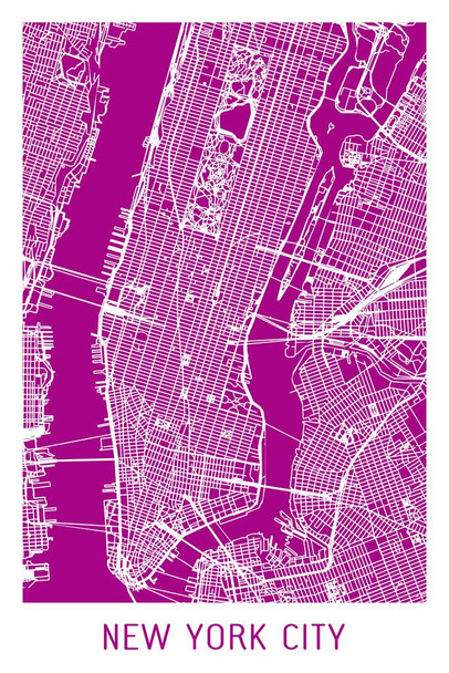 New York City Purple Minimalist Art Map Art Laminated Dry Erase Sign Poster 24x36