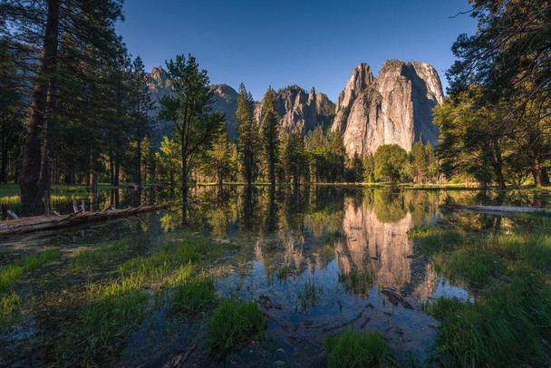 Laminated Cathedral Peak Yosemite National Park Reflection Landscape Photo Poster Dry Erase Wall Art 36x24