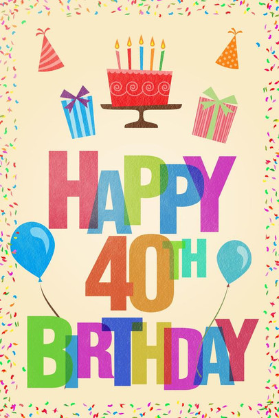 Laminated Happy 40th Birthday Party Decoration Light Poster Dry Erase Sign 24x36