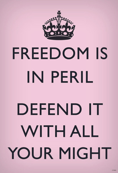 Laminated Freedom Is In Peril Defend It With All Your Might British WWII Motivational Pink Poster Dry Erase Sign 24x36