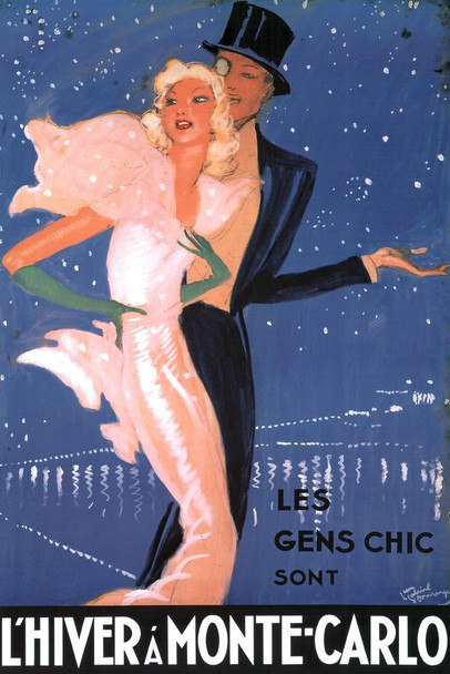 Laminated Jean Gabriel Domergue L Hiver A Monte Carlo Les Gens Chic Sont Vintage Advertisement Poster Dry Erase Sign 24x36
