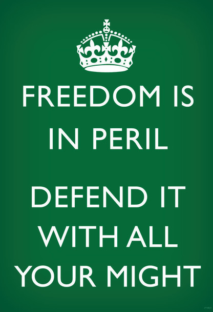 Laminated Freedom Is In Peril Defend It With All Your Might British WWII Motivational Green Poster Dry Erase Sign 24x36