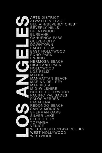 Laminated Neighborhoods Los Angeles Hollywood Beverly Hills Bel Air Brentwood Malibu Venice Sign Poster Dry Erase Sign 24x36
