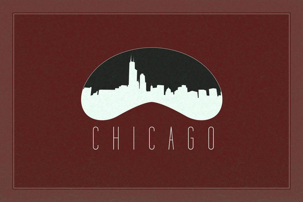 Laminated Cities Chicago Skyline Cloud Gate Sculpture Millennium Park Maroon Poster Dry Erase Sign 24x36