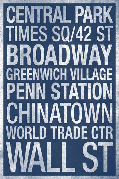 Laminated Subway New York City Blue Poster Dry Erase Sign 24x36