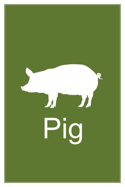 Laminated Farm Animals Pig Silhouette Classroom Learning Aids Barnyard Farming Green Poster Dry Erase Sign 24x36