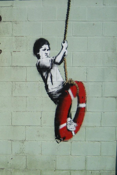 Laminated Banksy Boy On Life Preserver Swing Banksy Canvas Print Bansky Modern Art Grafitti Canvas Wall Art Street Art Prints Graffiti Art Wall Art Canvas Retro Pop Art Poster Dry Erase Sign 24x36