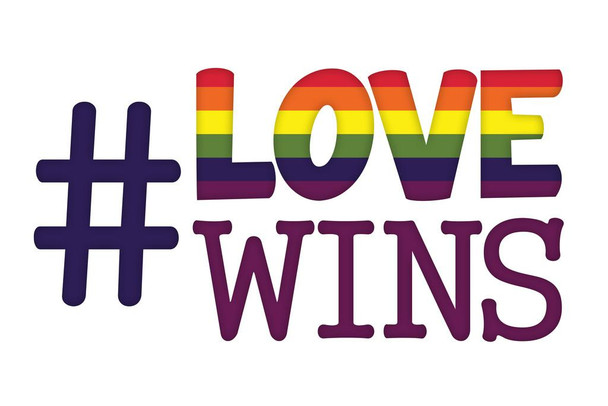 Laminated Love Wins Rainbow II Hashtag Poster Dry Erase Sign 36x24