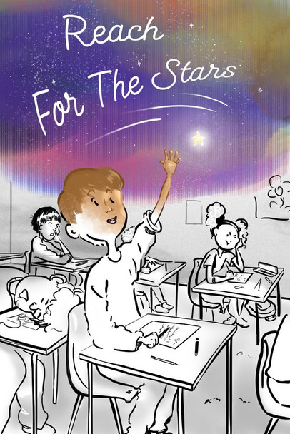 Laminated Reach For the Stars Classroom Poster Dry Erase Sign 24x36