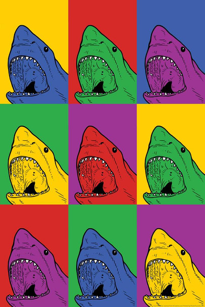 Laminated Shark Pop Art Illustration Shark Posters For Walls Shark Pictures Cool Sharks Of The World Poster Shark Wall Decor Ocean Poster Wildlife Art Print Poster Dry Erase Sign 24x36