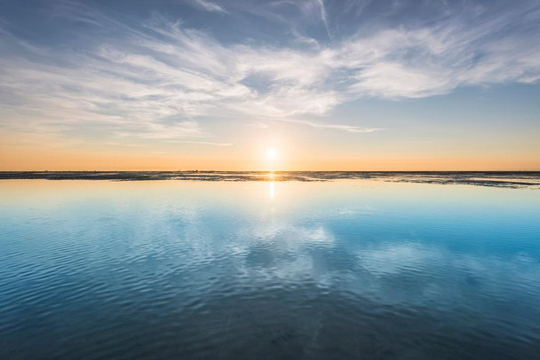 Laminated Wadden Sea Cuxhaven Germany Sunset Landscape Photo Poster Dry Erase Wall Art 36x24