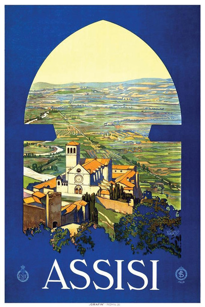 Laminated Italy Assisi Vintage Travel Art Print Poster Dry Erase Wall Art 24x36