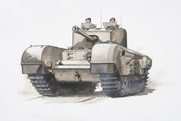 Laminated British Churchill Army Tank Driven by Two Soldiers Art Print Poster Dry Erase Sign 36x24