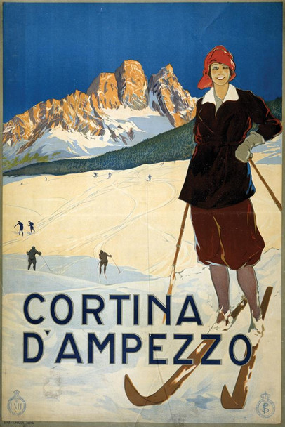 Laminated Cortina D Ampezzo Skiing Vintage Illustration Travel Art Deco Vintage French Wall Art Nouveau 1920 French Advertising Vintage Poster Prints Art Nouveau Decor Poster Dry Erase Sign 24x36