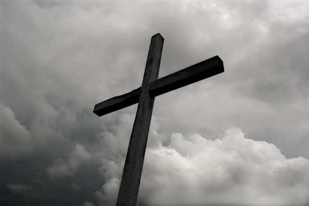 Laminated Wooden Cross Under Storm Clouds B&W Photo Photograph Poster Dry Erase Sign 36x24