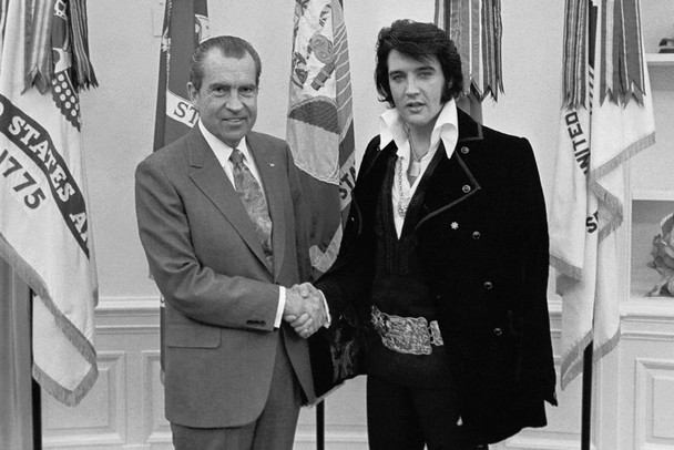 Laminated President Richard Nixon Meets the King American Pop Culture History 1970 White House Photo Funny Iconic Image Music Richard Nixon Poster Classic Rock n Roll Poster Dry Erase Wall Art 24x36
