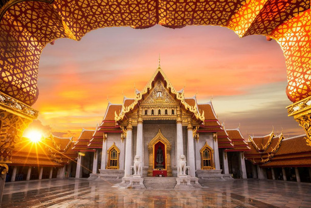Laminated The Marble Temple Bangkok Thailand at Dawn Photo Photograph Poster Dry Erase Sign 36x24